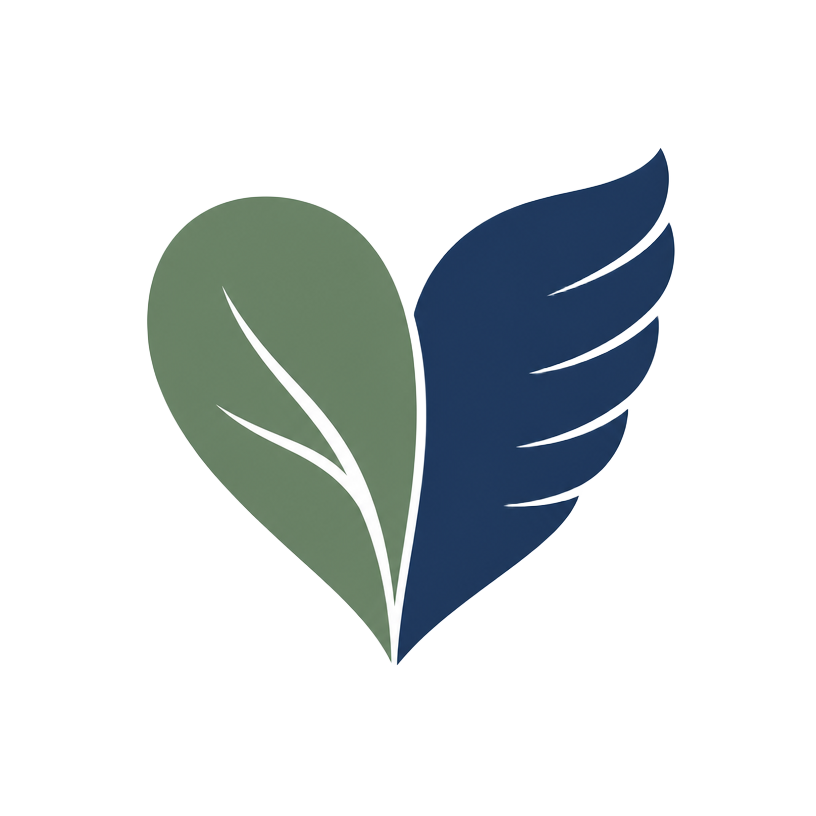 Tholi Health mark: a heart formed from a sage leaf and a navy wing